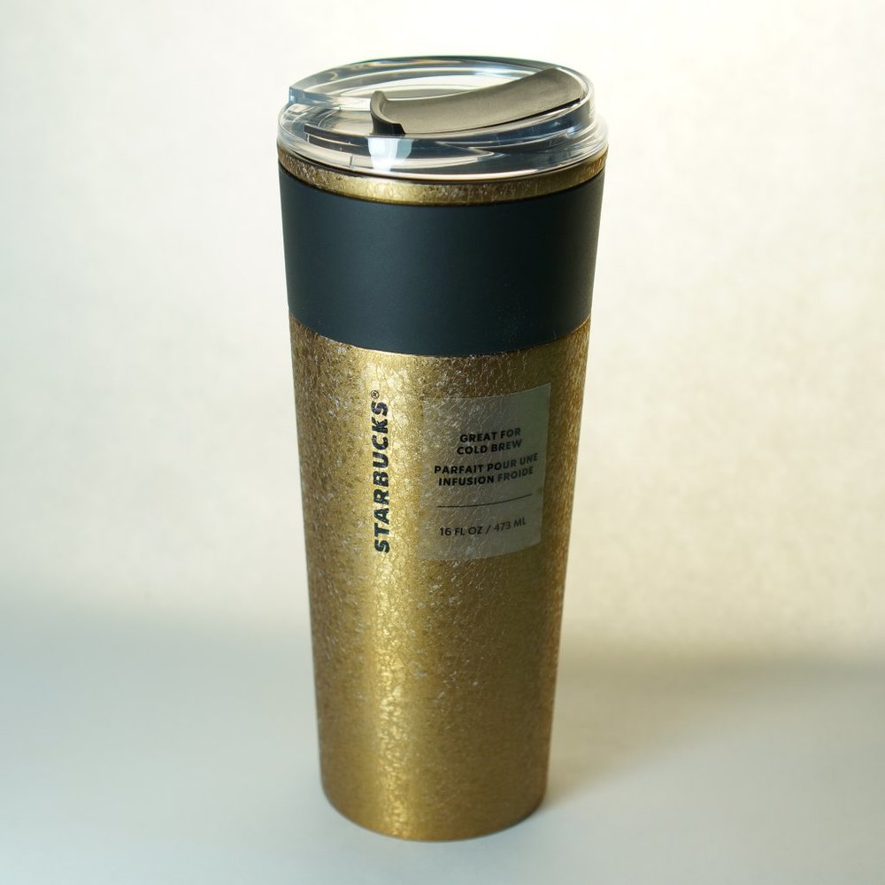 Starbucks Coffee Fall 2021 Gold Flake Stainless Steel Cold Brew Tumbler 16oz NWT